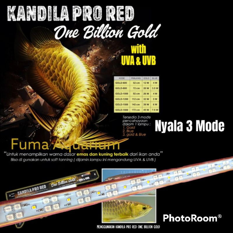 KANDILA PRO RED ONE BILLION GOLD Plus UV A &amp; UV B Nyala 3Mode Pencahayaan Lampu Led Tanning Arwana Golden Red View