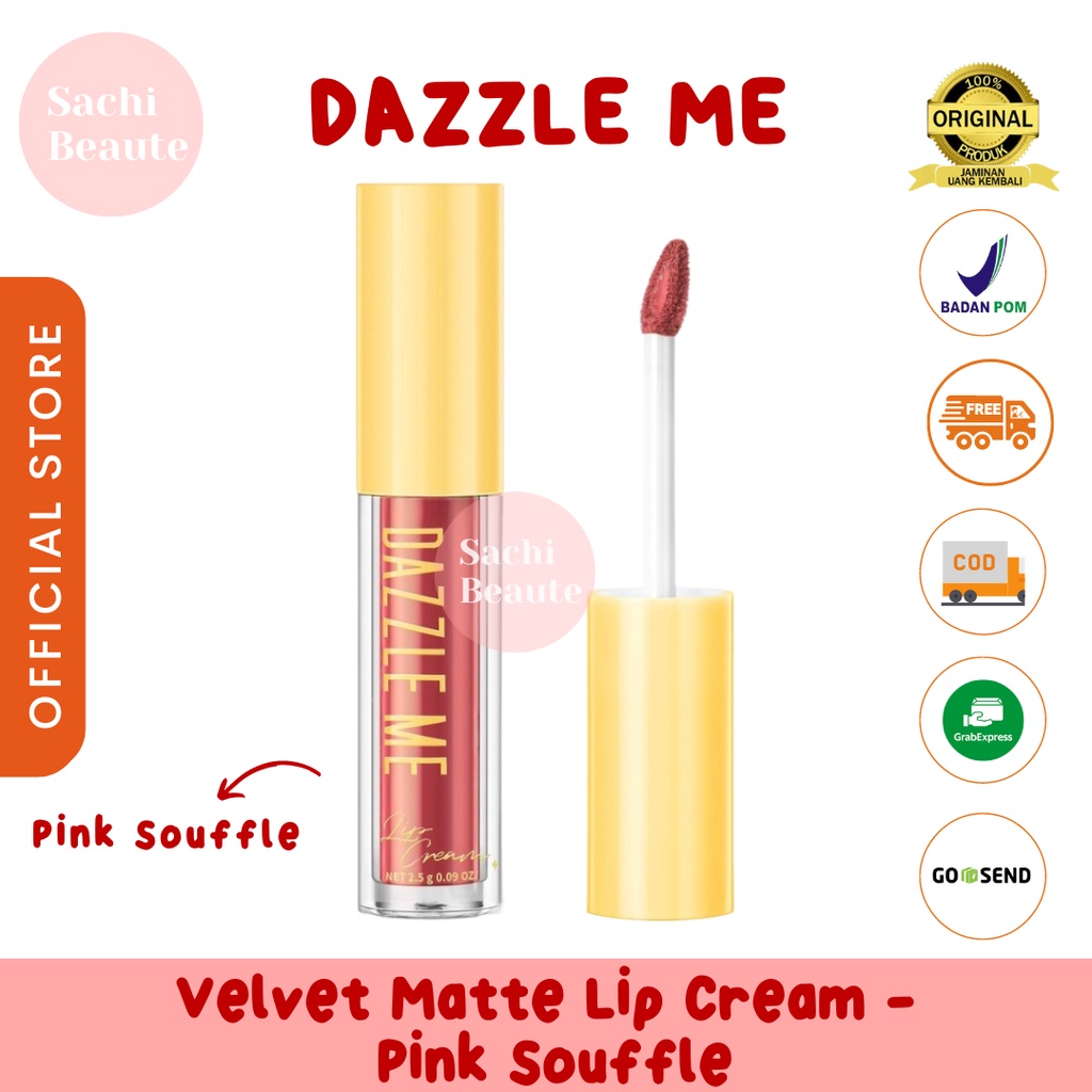 DAZZLE ME Velvet Matte Lip Cream | Vitamin E Waterproof Lipstik Pigmented Tahan Lama BPOM 2,5g