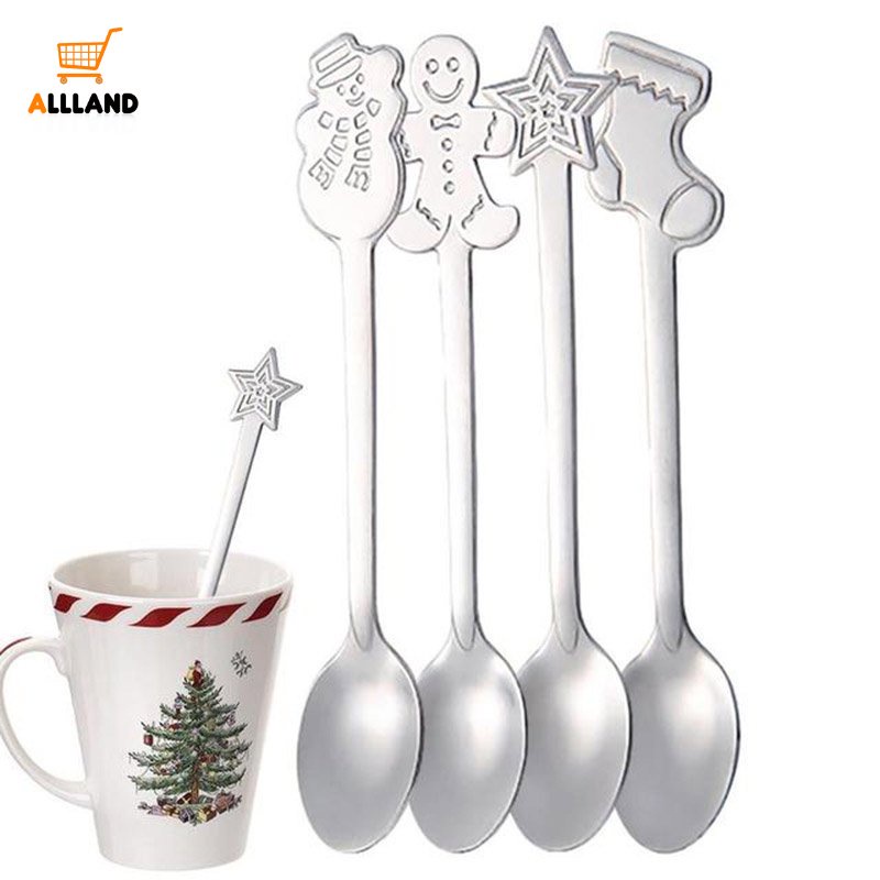 4pcs / Set Sendok Kopi / Es Krim / Dessert Bahan Stainless Steel Desain Snowman / Bintang Untuk Natal