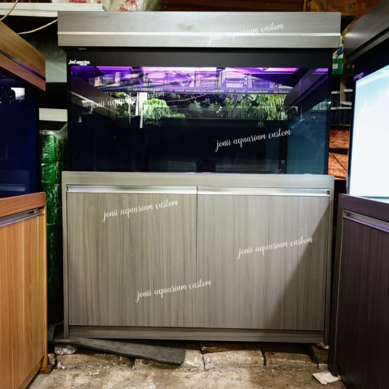 aquarium meja kabinet 120x60x60 10mm stiker black kabinet grey ful set