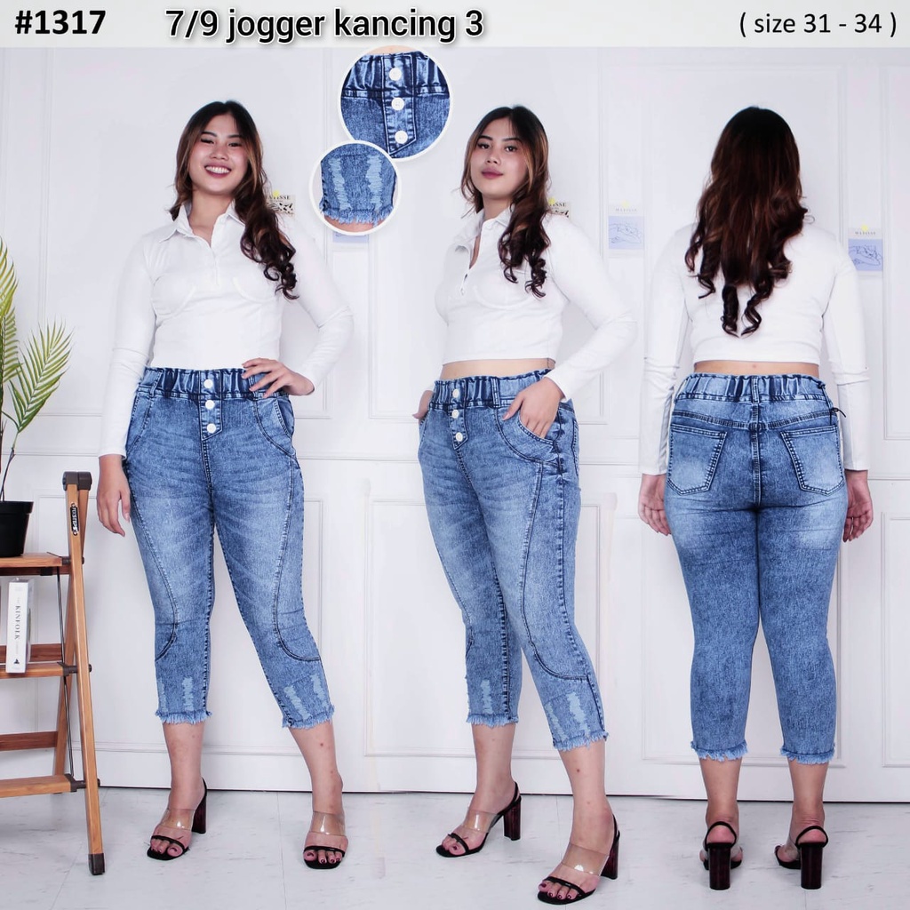 Celana Jeans Wanita 7/9 Jogger Kancing Tiga 27-30 31-34 Bisa Bayar Ditempat(COD)