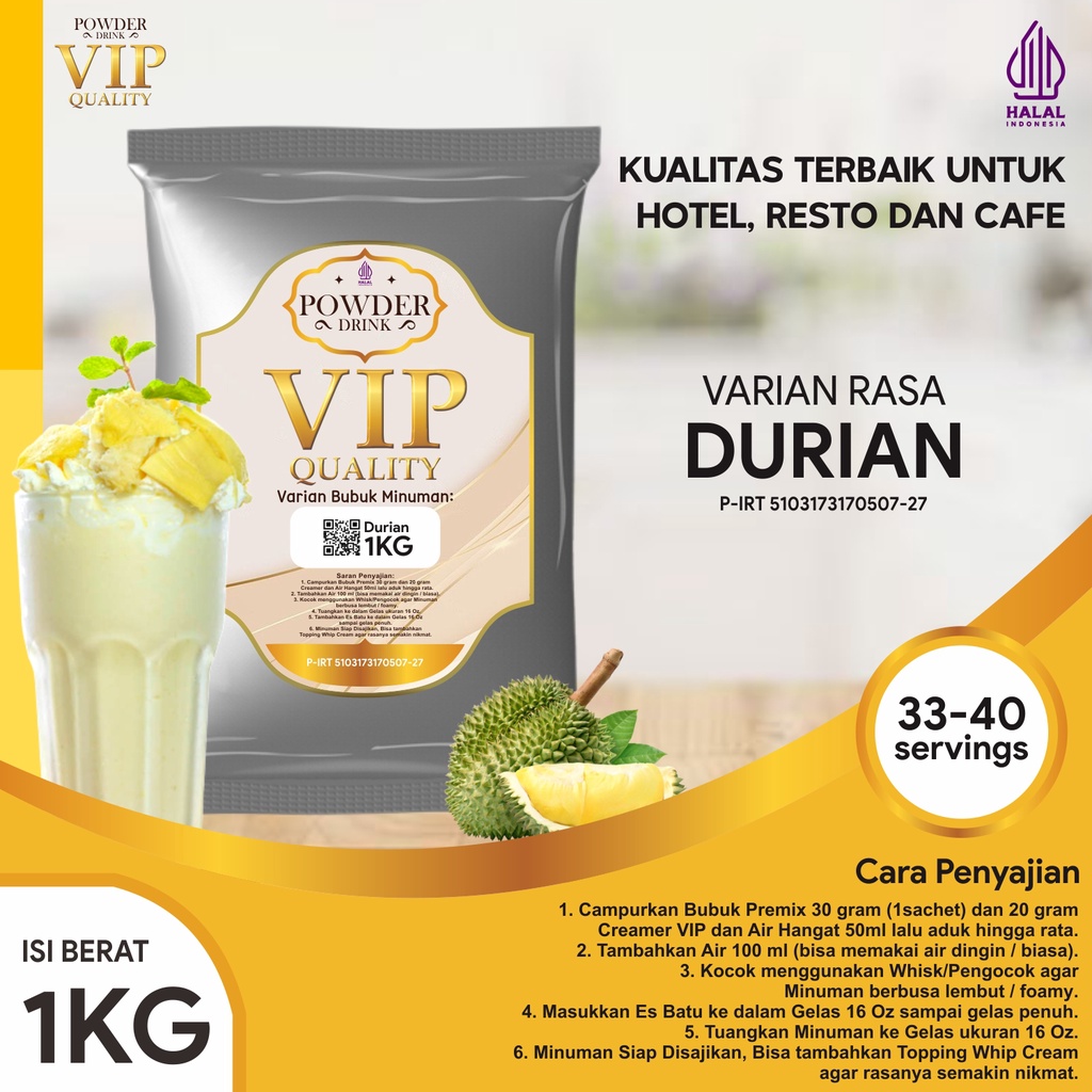 

Bubuk Minuman Kualitas VIP Rasa Durian 1 Kg Durian Bubuk Minuman Kelas VIP Boba Drink Powder