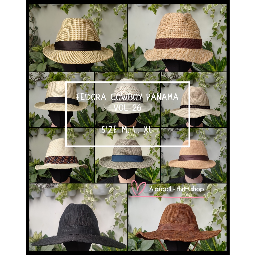 Aldracil – Topi Anyaman Fedora Cowboy Panama Remaja Dewasa vol 26 Koboi Homburg Second Preloved Thri