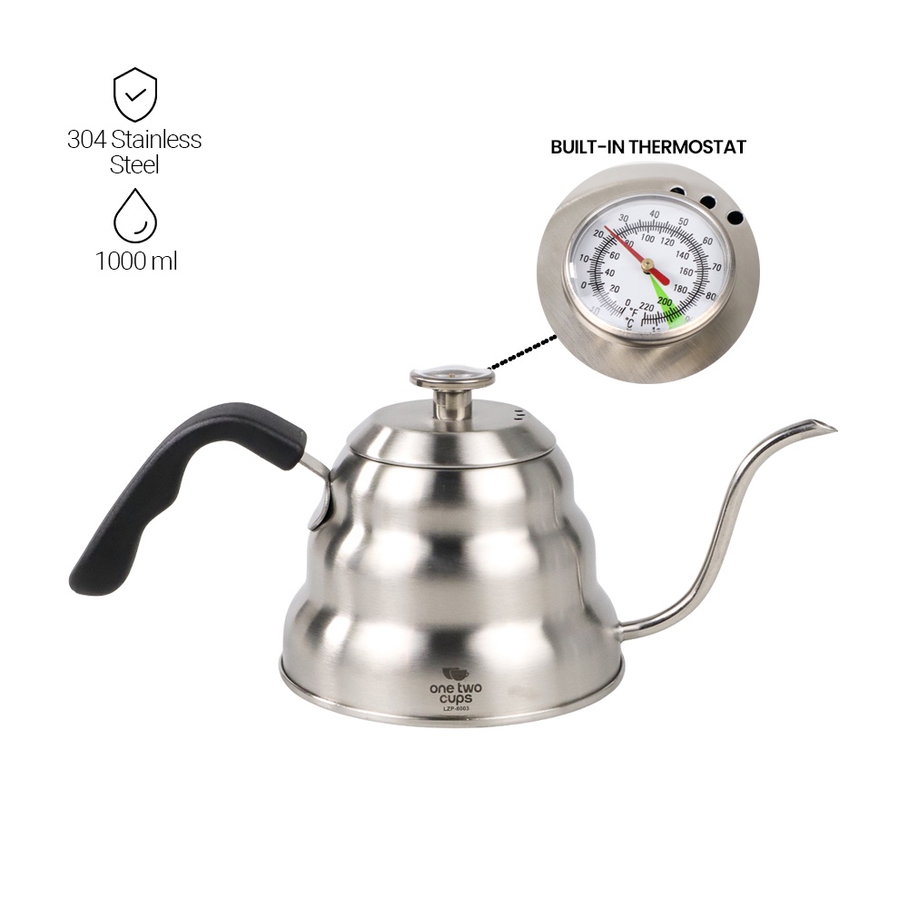 SELUNA Coffee Maker Pot V60 Drip Kettle Teko Barista Kopi 1 Liter with Thermometer - LZP-8003 - Silv