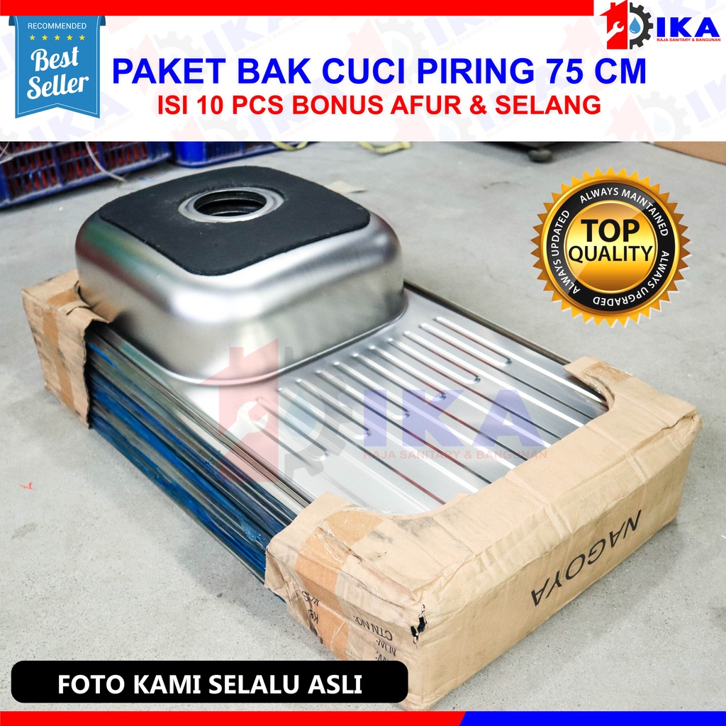 GROSIR 10 PCS- BAK / WASTAFEL CUCI PIRING STAINLESS STEEL 75 X 40 CM SAYAP BONUS AFUR / SINK DAPUR MURAH HARGA AGEN