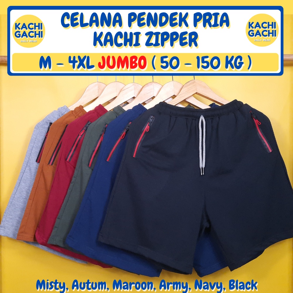 Celana Pendek Pria Jumbo / Celana Kolor Pria Santai / Short Pants Pria Big Size - Kachi Red Zipper