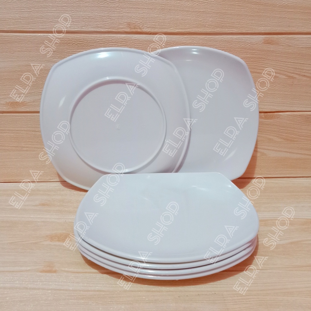 6 pcs Piring melamin model kotak uk 23 cm model ceper / piring makan / piring melamine /piring putih/piring saji /tahan panas tahan banting