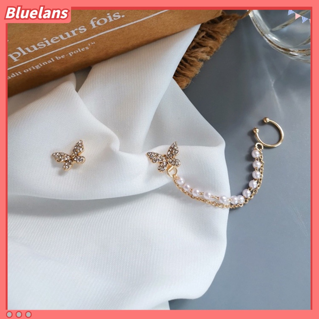 2pcs / Set Anting Stud Bentuk Kupu-Kupu Aksen Berlian Imitasi Untuk Wanita