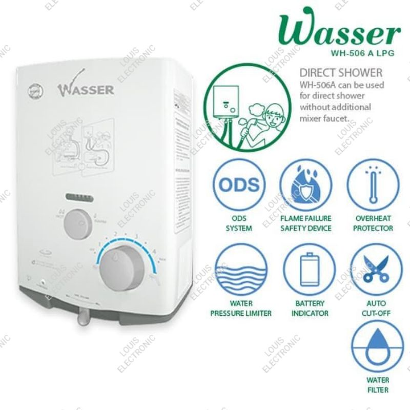 Water Heater Gas WASSER WH 506A WH-506A LPG Pemanas Air Tabung Gas