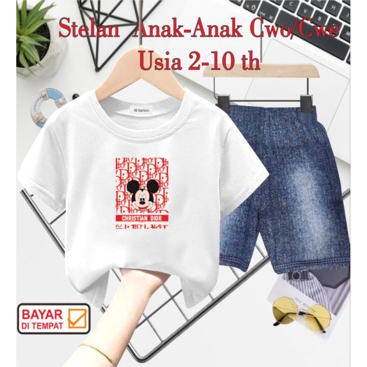 ((IB))SETELAN ANAK UNISEX SEMI JEANS/M1CK3Y DIGITAL SABLON