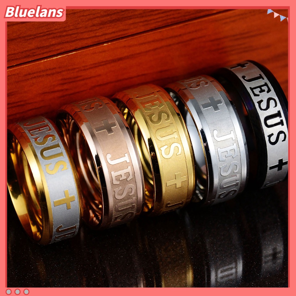 Bluelans Unisex Ring Jesus Cross Letters Engraved Stainless Steel Men Women Christianity Ring Jewelry