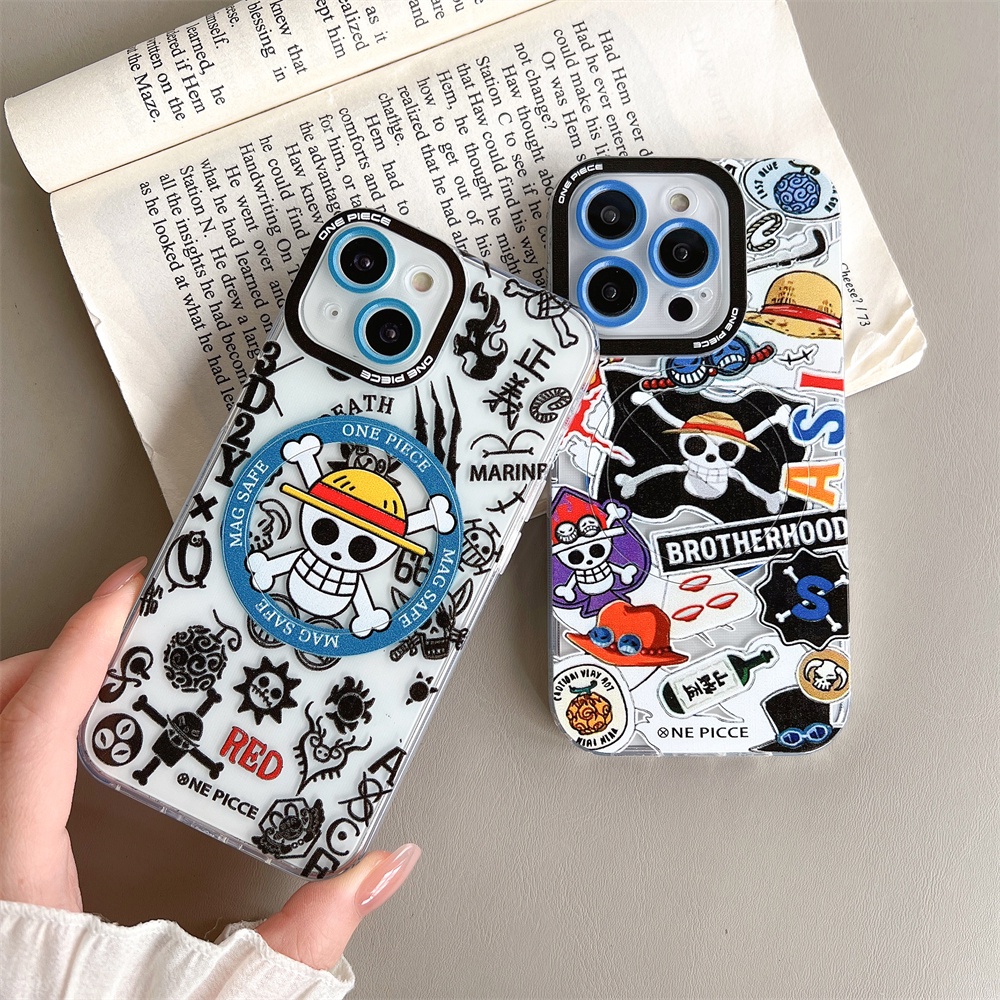 Case Magnetik Motif One Piece Untuk iPhone 14 13 12 Pro Max 11 14 Plus 14 Pro