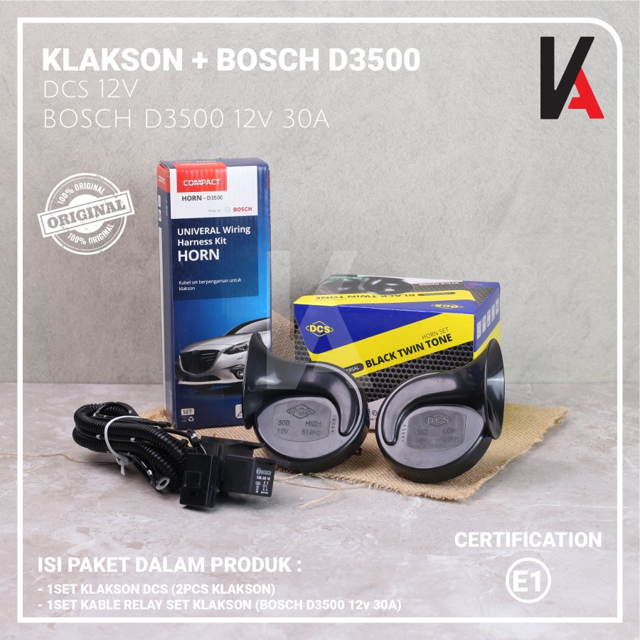 KLAKSON DCS BLACK TWIN TONE MOBIL MOTOR DENGAN KABEL RELAY BOSCH D3500