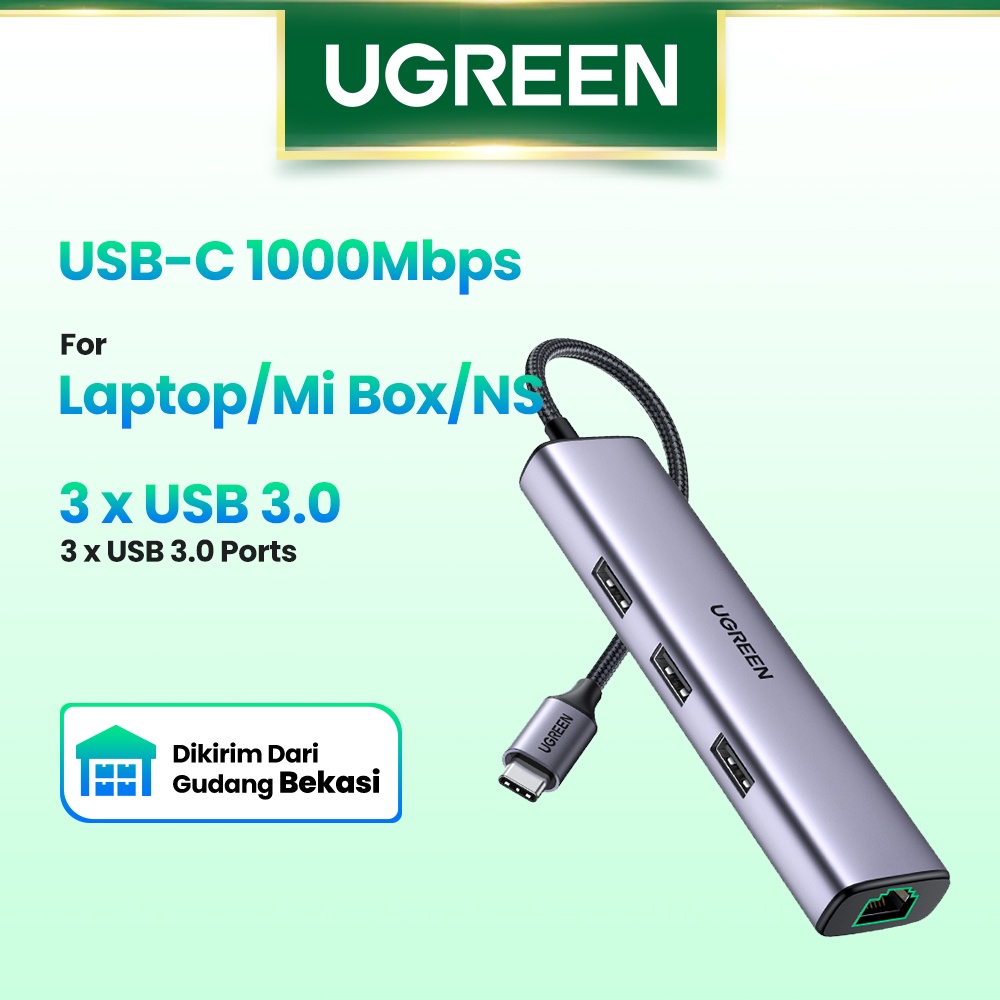 【Stok Produk di Indonesia】Ugreen Adapter Ethernet HUB USB 3.0 1000Mbps Untuk Laptop / Xiaomi Mi Box