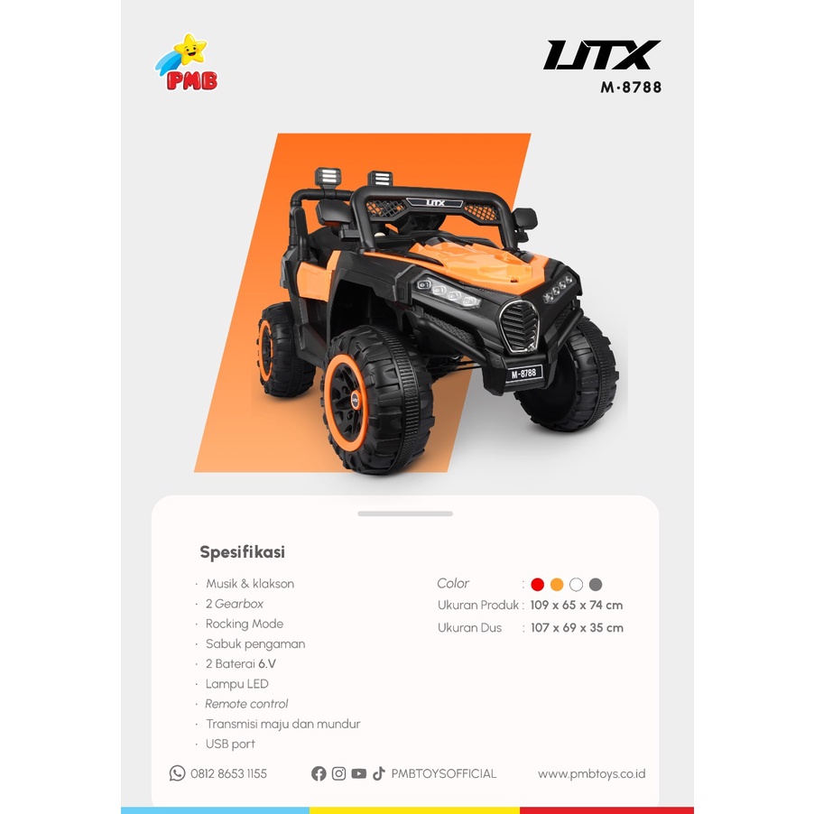 MOBIL AKI ANAK UTX JEEP PMB M - 8788 UTX M8788 OFFROAD MAINAN ANAK MOBIL REMOTE MURAH