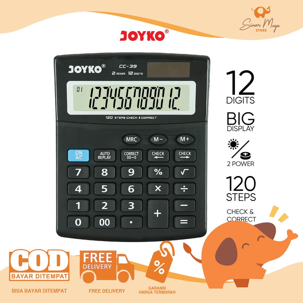 

Joyko Calculator CC-39 / Kalkulator 12 Digits / Check Correct / Kalkulator Meja Kantor Office Murah
