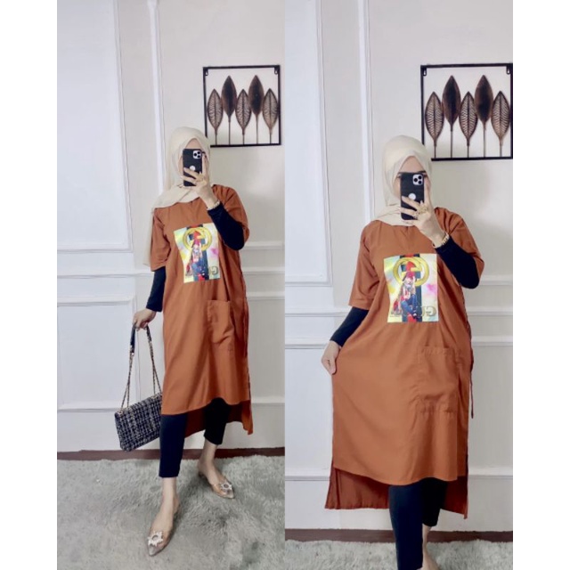 Cecil Long Tunik / Atasan Cewek Terbaru Tunik Bahan rayon premium Aplikasi Sablon / Fashion Muslim Wanita / EF