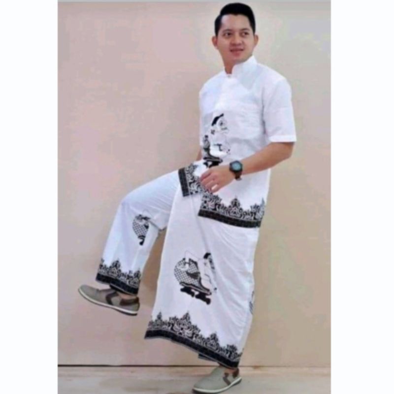 Busana muslim Baju Koko Pria Setelan Celana Sarung Batik Modern Kemeja Kemeja Lengan Panjang Pendek 
