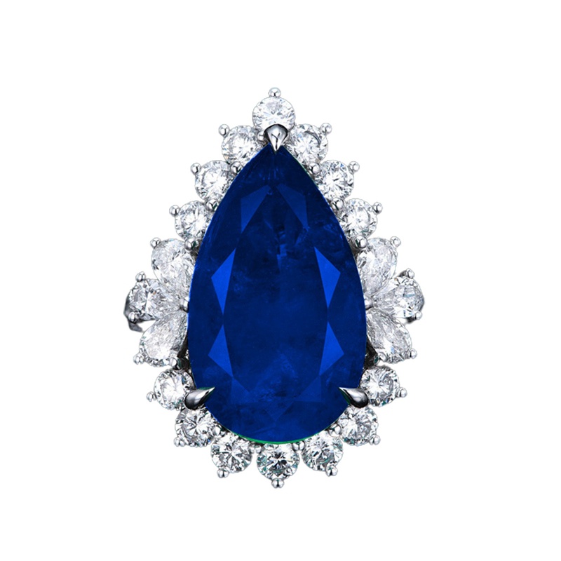 Fancyqube Cincin Kristal Bentuk Pir Warna Hijau Terang Gaya Vintage Untuk Wanita