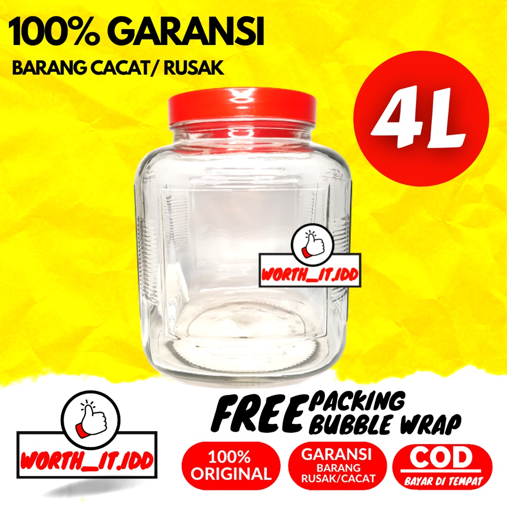 TOPLES KACA LODONG KOTAK PENYIMPANAN MAKANAN BESAR 4 LITER TEMPAT PENYIMPANAN MAKANAN DI KULKAS TEPU
