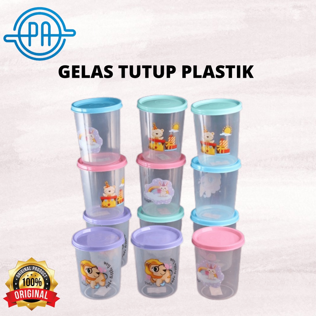 GELAS TUTUP PLASTIK VIOLA TRENDY SIZE S M DAN L