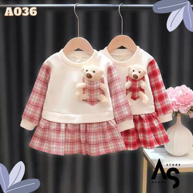 Dress anak perempuan import boneka flanel A036