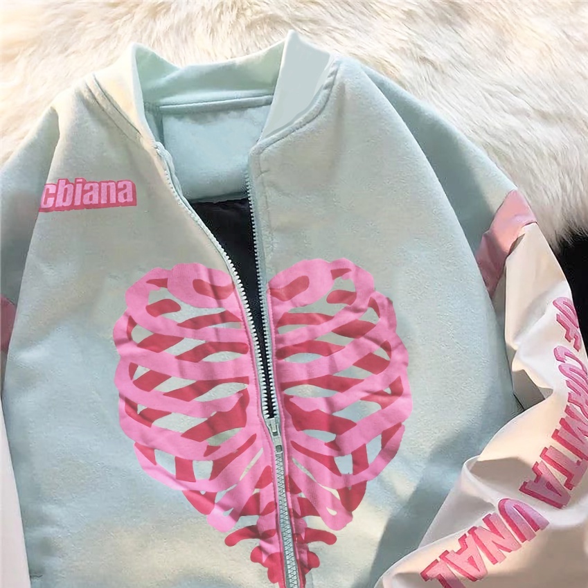 Jaket Varsity Heart - Baseball Korean style S11 Dream - Bahan Fleece - Allsize