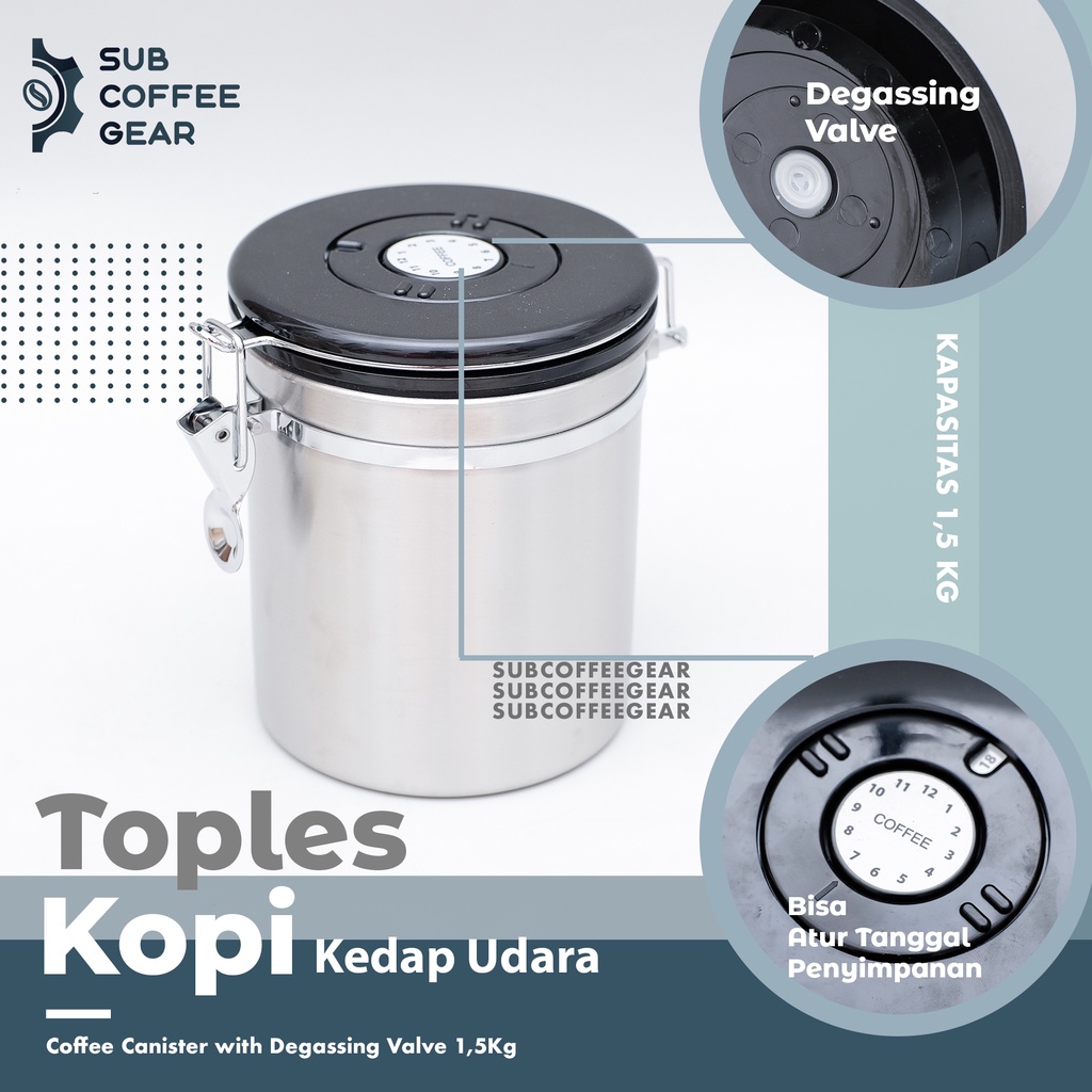 TOPLES KOPI TOPLES KEDAP UDARA COFFEE CANISTER COFFEE BEAN STORAGE WADAH PENYIMPANAN KOPI DENGAN DEG
