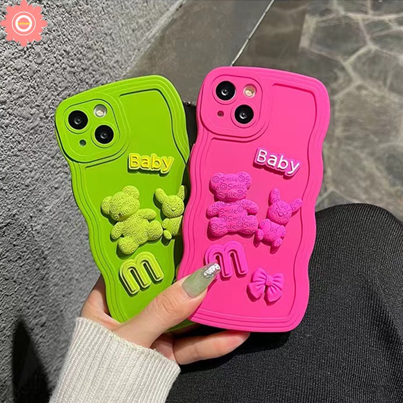 Case Motif Kartun Beruang 3D Warna Permen Untuk iPhone 7 8 14 Plus XR 11 14 12 13 Pro MAX X XS MAX