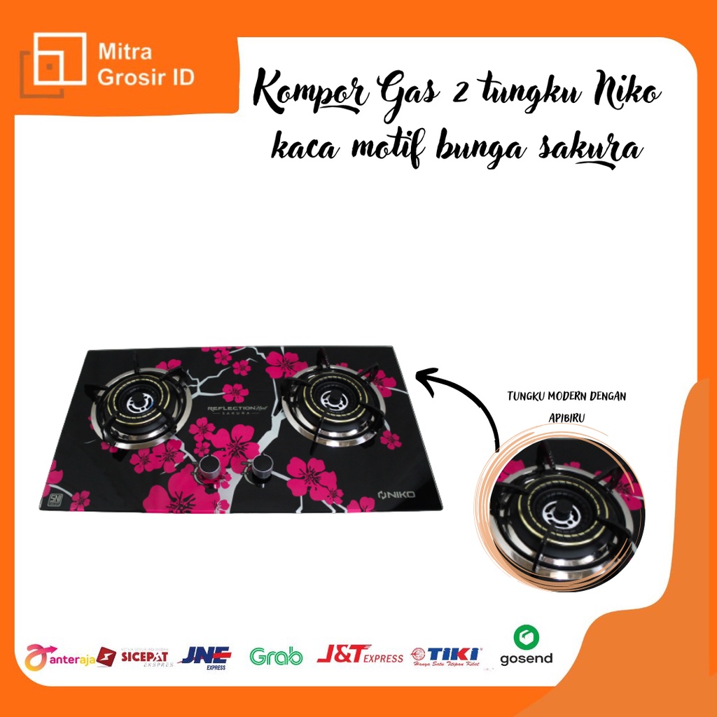 Kompor Gas 2 tungku NIKO Kaca Motif Bunga Sakura
