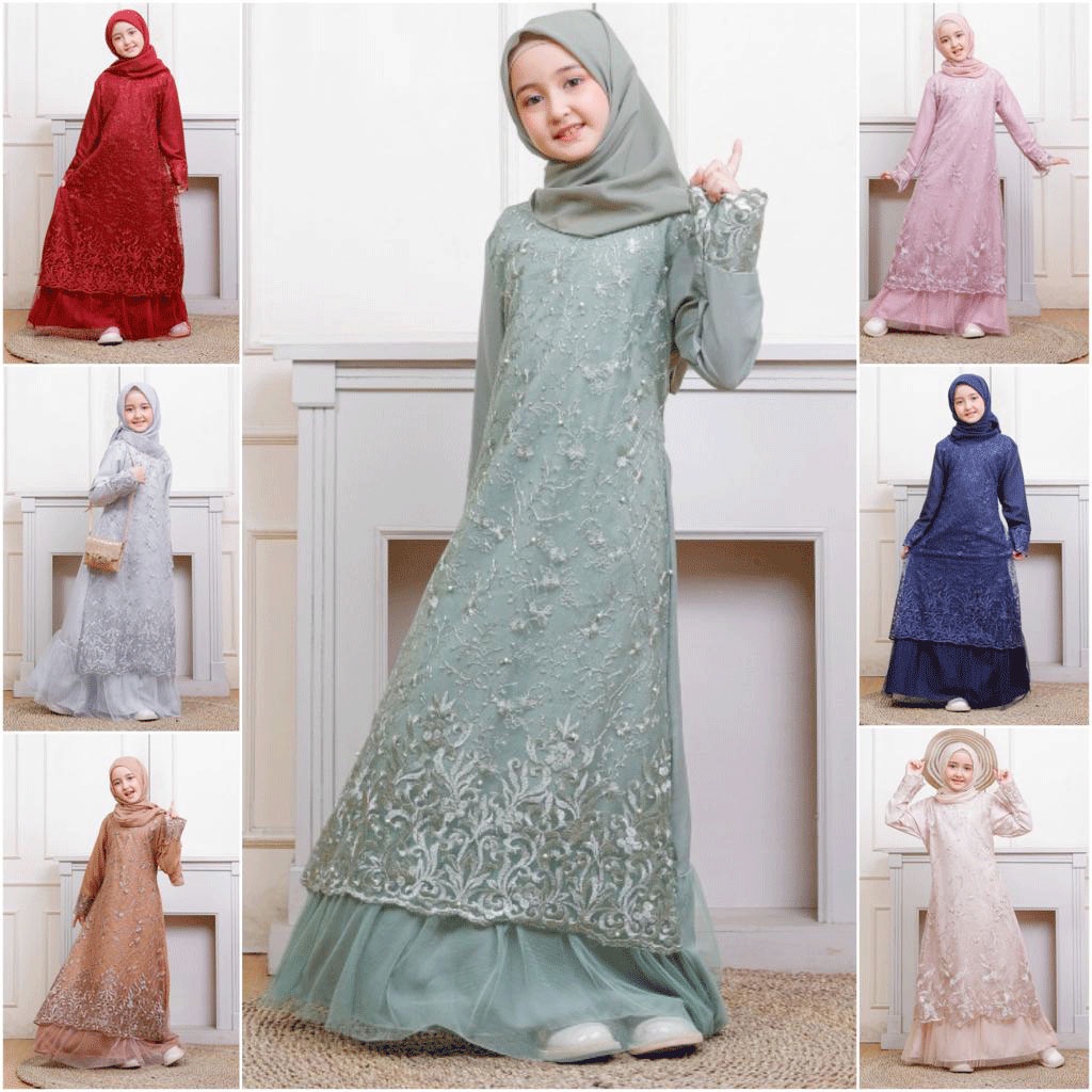 (Jamin RealPict) GAMIS NAFSI MAXI ANAK TANGGUNG 9-14th NAZWA DRESS MUSLIM REMAJA BRUKAT TILE BORDIR