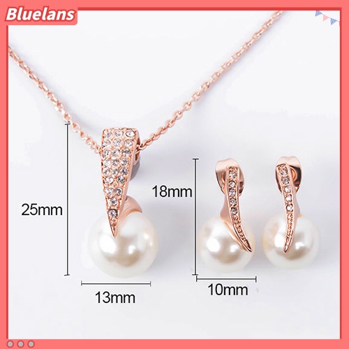 Bluelans Wedding Jewelry Set Bride Rose Gold Crystal Faux Pearl Pendant Necklace Earrings