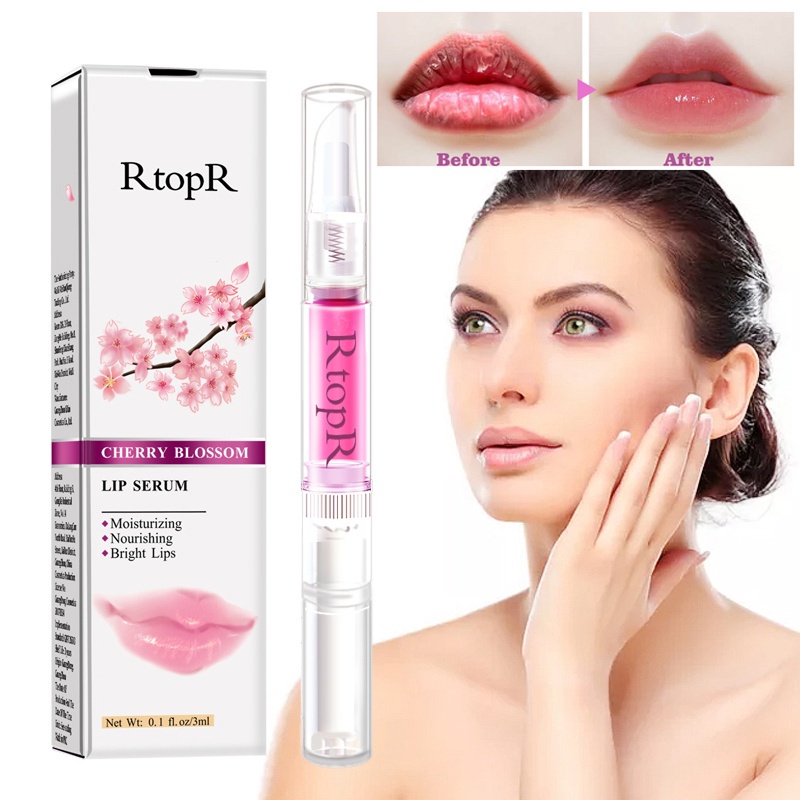 RtopR Cherry Blossom Lip Serum Ekstrak Tanaman Perawatan Lembut untuk Perawatan Kulit Bibir 3Ml