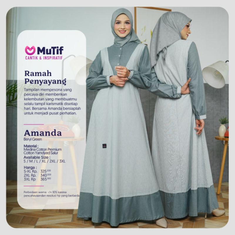 Mutif Amanda Beryl Green Baju Muslim Gamis Dress Casual Premium Terbaru Ori Lebaran