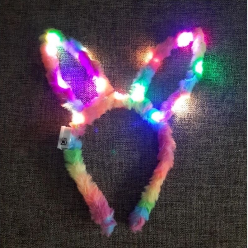 Bando pesta kelinci lucu led nyala bandana tanduk rainbow berkedip bando pesta