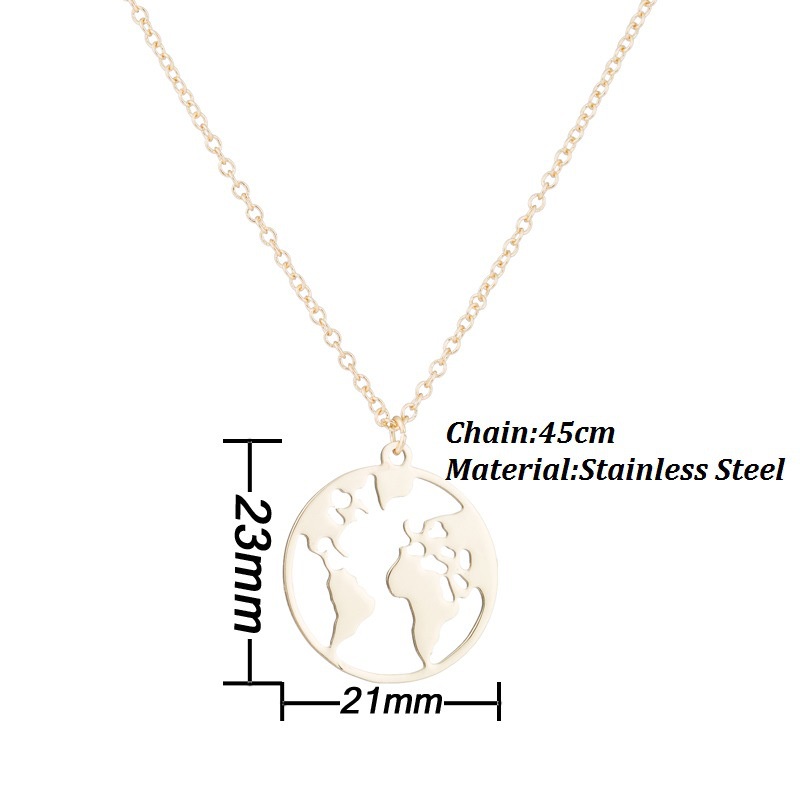 Kalung Liontin Peta Dunia Bahan stainless steel Gaya Eropa Amerika Untuk Pasangan