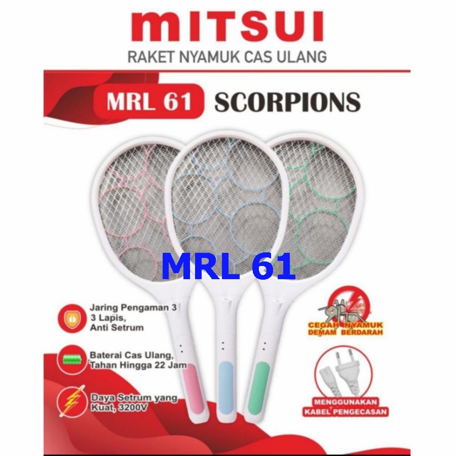 Mitsui SCORPIONS MRL-61 Raket Nyamuk Rechargeable Raket Nyamuk Cas