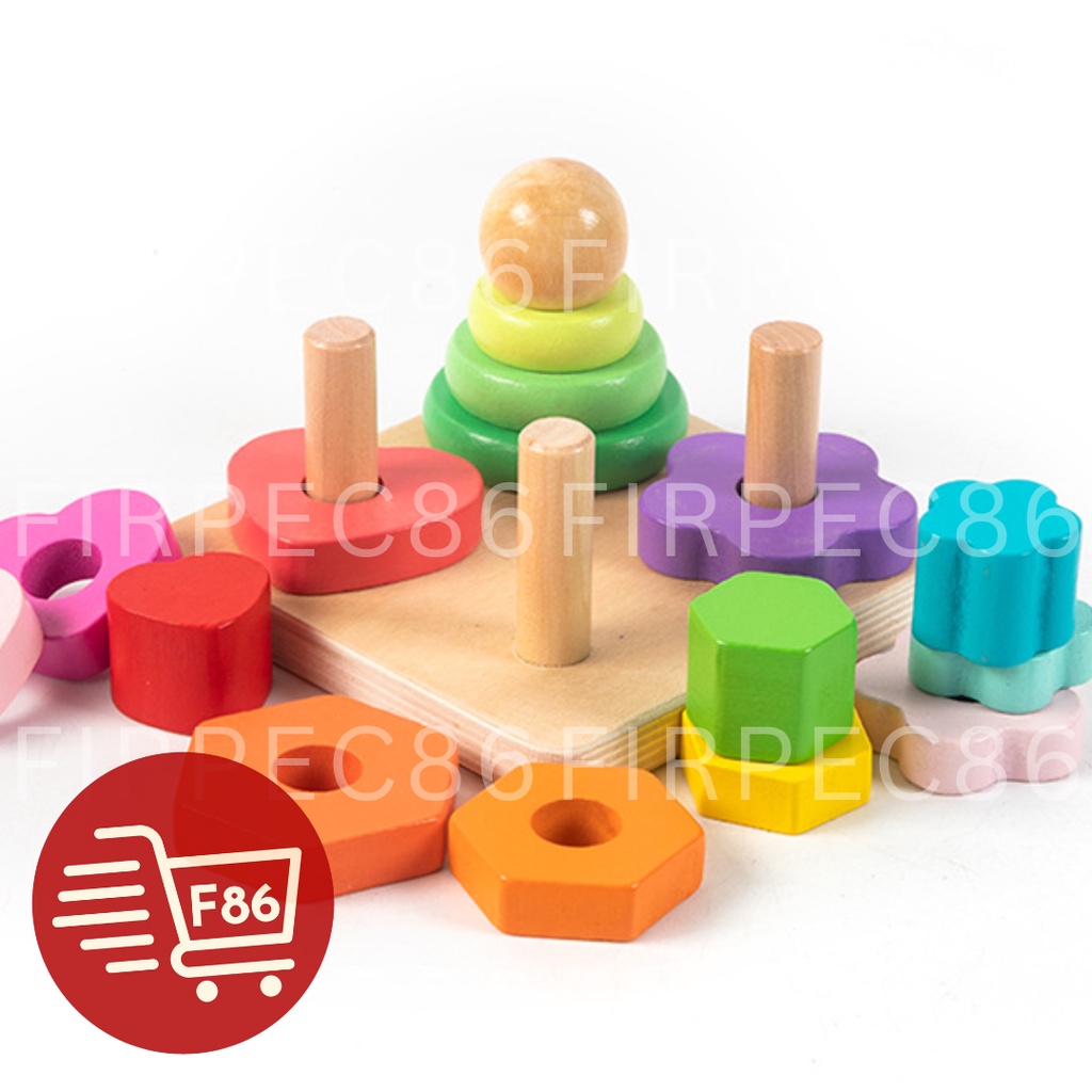 Mainan Anak Edukasi Murah Bentuk Four Column Tower Edu Wooden Toys Menara Pu
