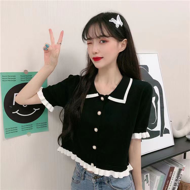 Knit Top Korea Baju Rajut Lengan Pendek Kaos Import Atasan Rajut  Wanita