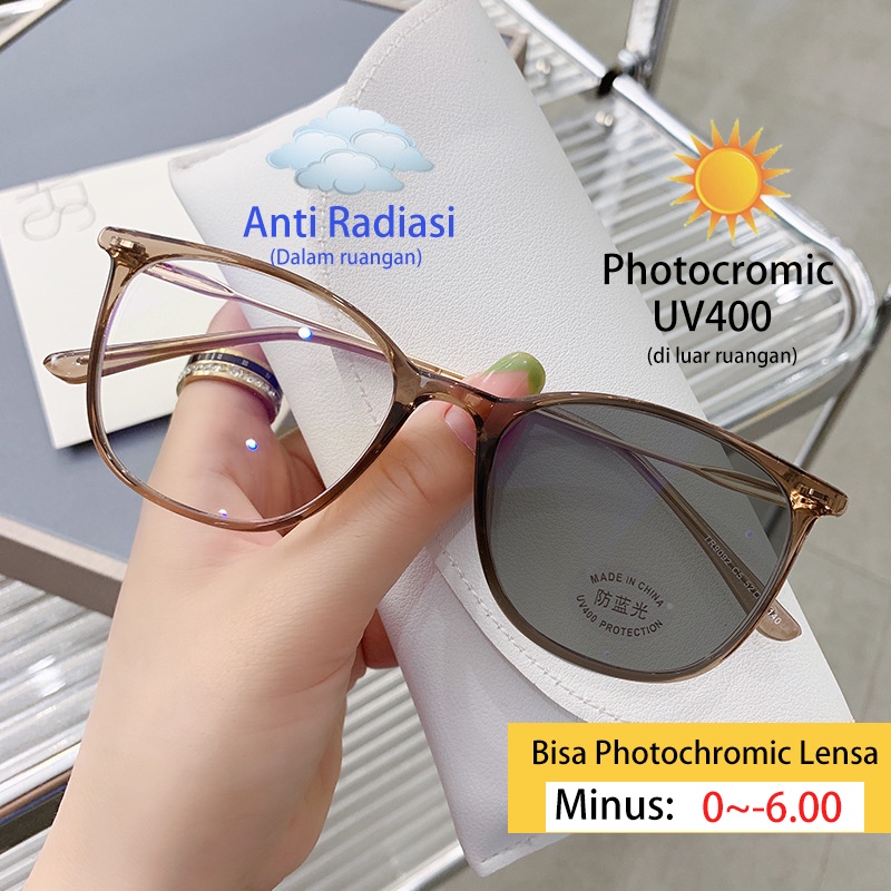 Kacamata TR90 Frame Photochromic Anti Radiasi Minus UV400 Untuk Pria Dan Wanita