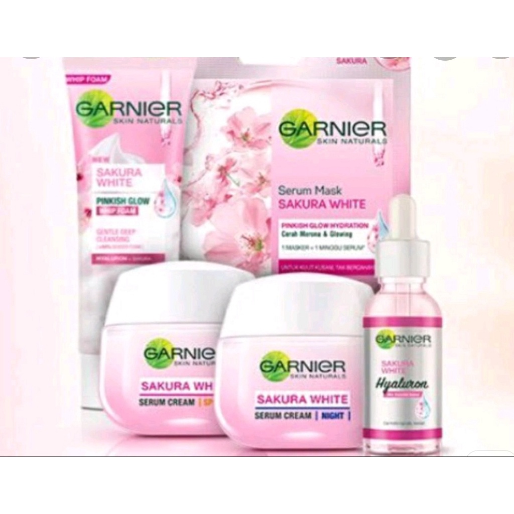 Paket Lengkap Garnier Sakura Isi 5pcs Foam 100ml + Day 50ml + Night 50ml + Serum 30ml + 1 Masker Sak