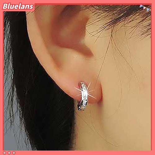 Bluelans Anting Tusuk Bulat Lapis Platinum Hias Berlian Imitasi Untuk Wanita