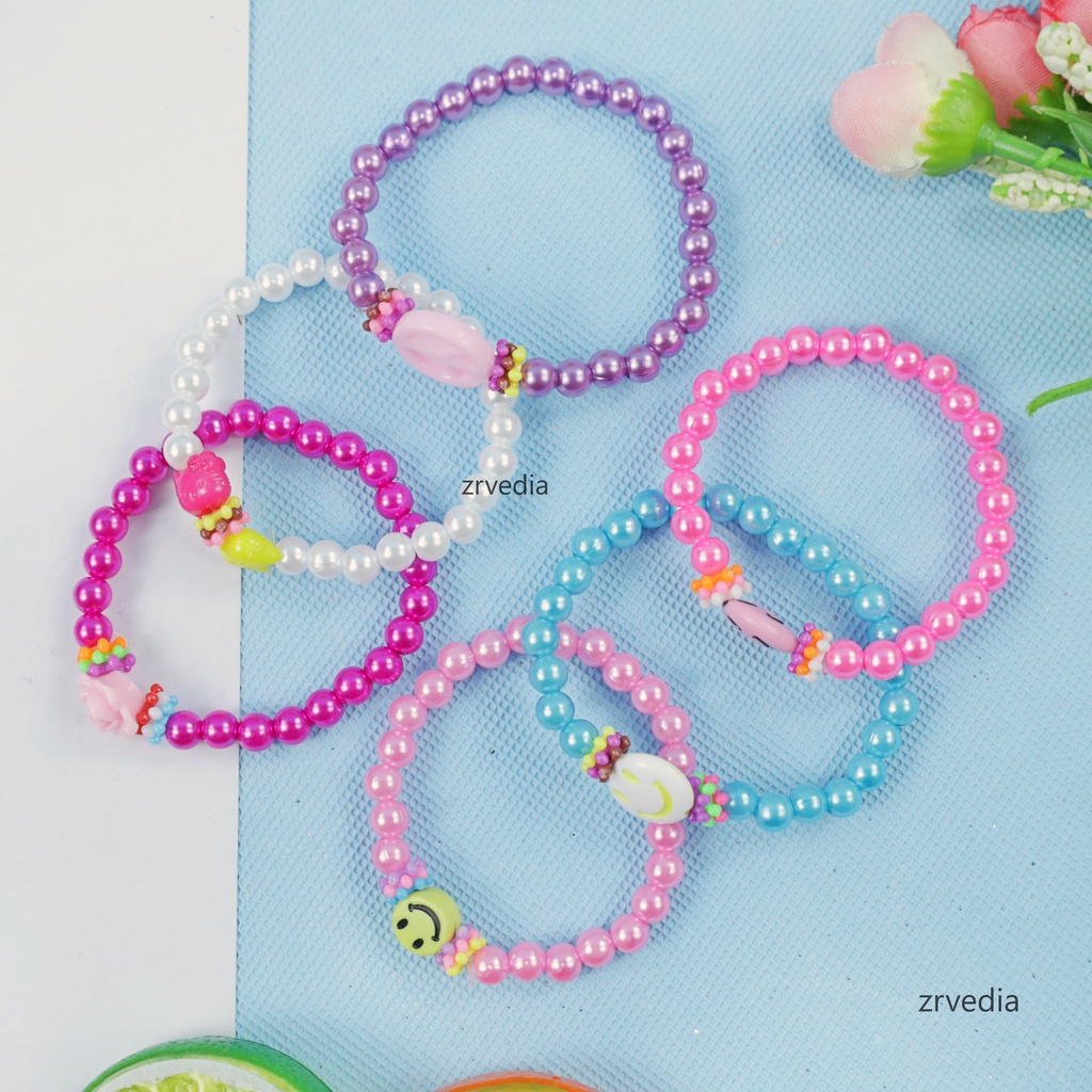 (ISI 1-3 PCS) Gelang Tangan Mutiara Mainan Lucu Mote TK Import untuk Anak Perempuan Aksesoris Mute