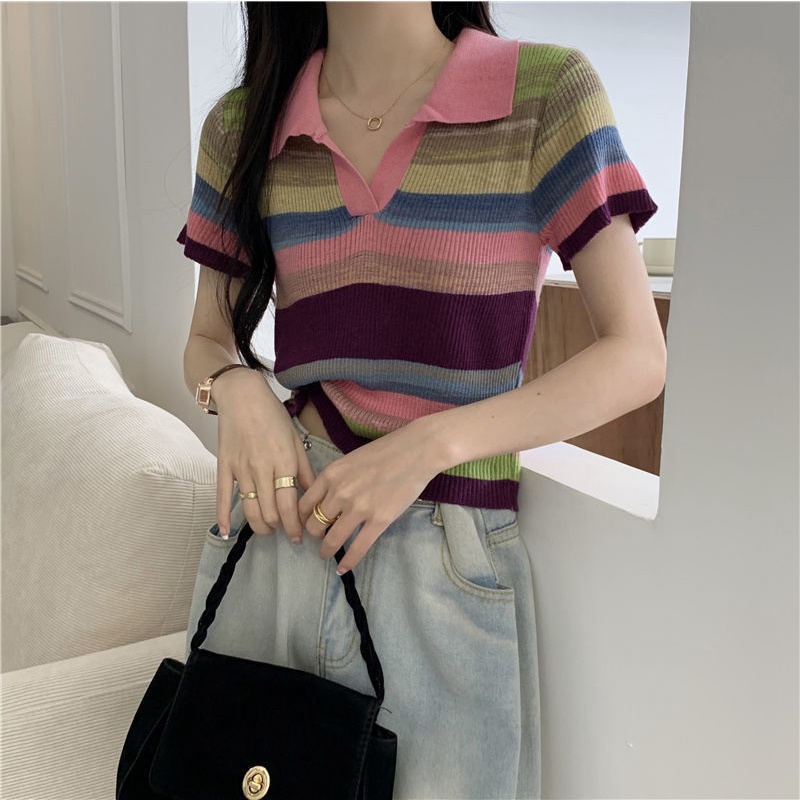 Baju Rajut Wanita/kaos Stripe Wanita/kaos Import Wanita/korean Style Terbaru/