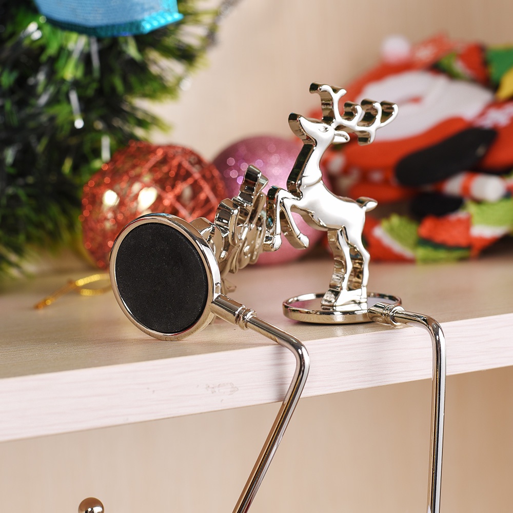 Kait Holder Penyimpanan Bentuk Kaos Kaki Snowflake Snowman Natal Warna Silver Untuk Dekorasi Perapian