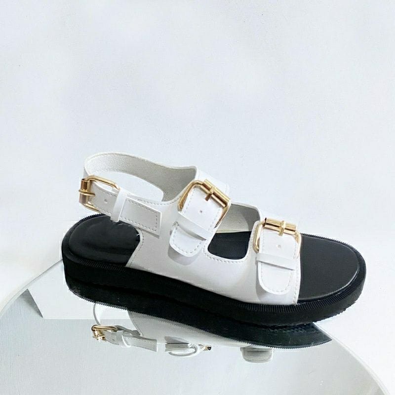 Sandal Wanita strap gesper elegant G-16 WHITE EDITION