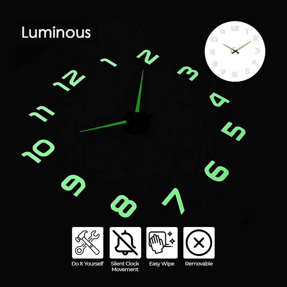 G8UI Taffware Jam Dinding Besar Diy Giant Wall Clock Glow In The Dark 80-130cm - Jm-02 - Green Or-i