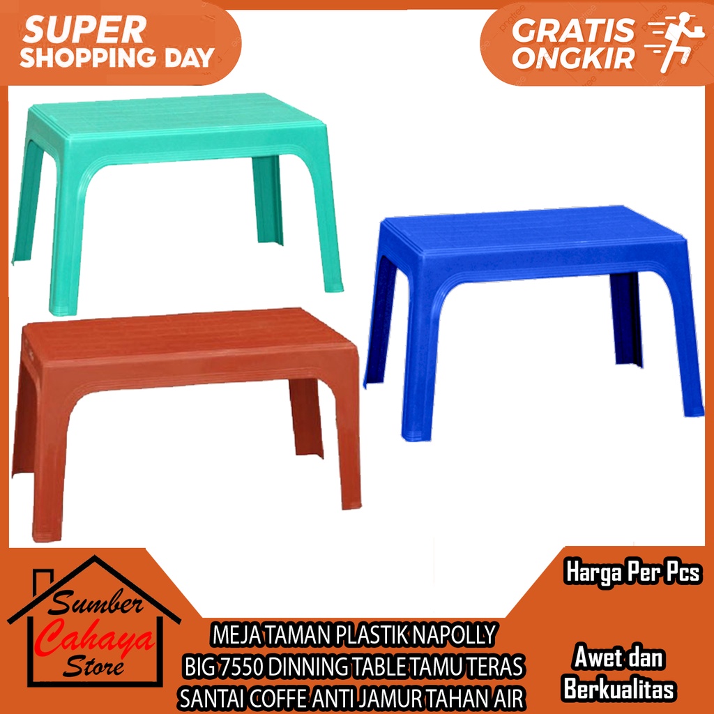 MEJA TAMAN PLASTIK NAPOLLY BIG 7550 DINNING TABLE TAMU TERAS SANTAI COFFE MAKAN KOPI WARUNG SOFA SOF