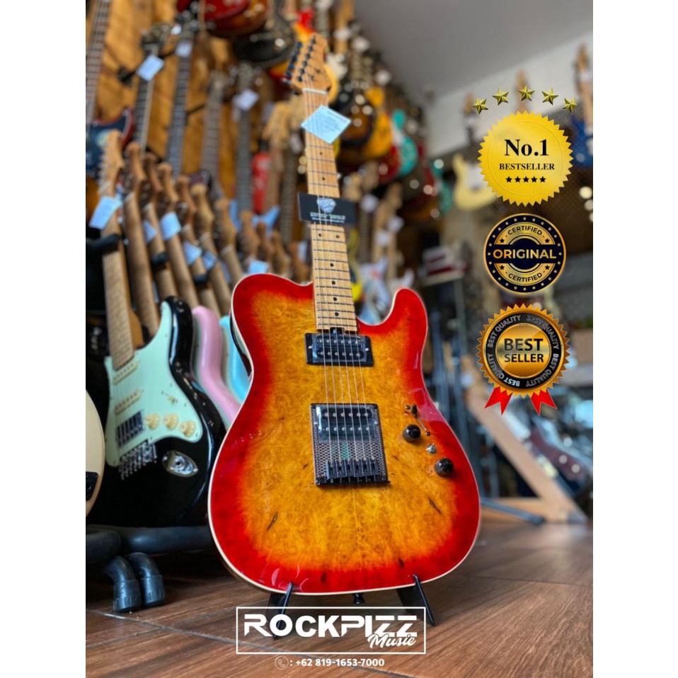 SQOE SETL650 HH ROASTED MAPLE SERIES IN CHERRY SUNBURST BURL
