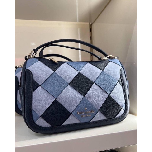 KS smoosh woven leather blazer blue n